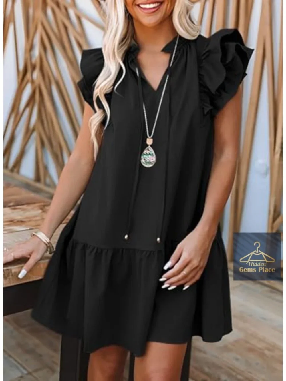 Ruffle Cap Sleeve Mini Sundress with Pockets